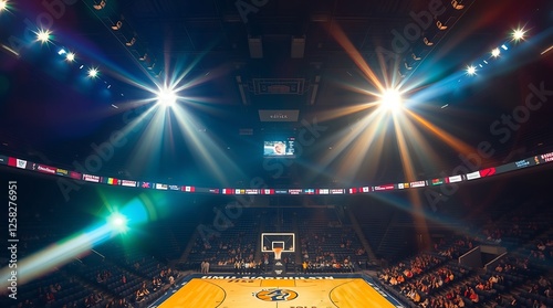 Dynamic Basketball Arena with Players, Fans, and Vibrant Atmosphere