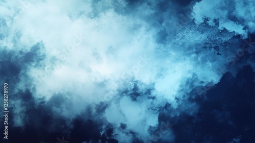 Abstract Minimalistic Clouds Pattern on Blue Background for Design Banner Template with Central White Space for Text. Simple Geometric Modern Wallpaper with Copy Space on Blue Background.