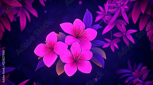 Vibrant Pink Blossoms Against Dark Blue Gradient Background Botanical Artistic Design photo