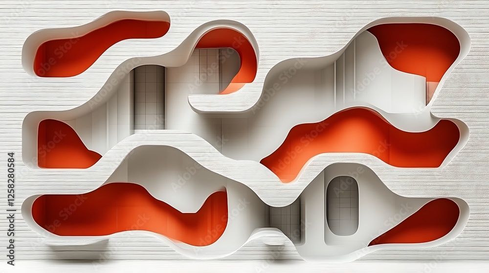 Abstract Architectural Design White Orange Interconnected Spaces Abstract Architectural Design White Orange Interconnected Spaces