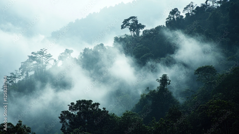 Fototapeta premium Misty Mountain Majesty: A Serene Landscape