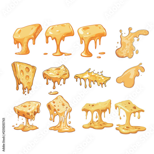 Melted Cheese Isolated Vector Outline, Delicious Dairy Illustration for Food and Cooking Design