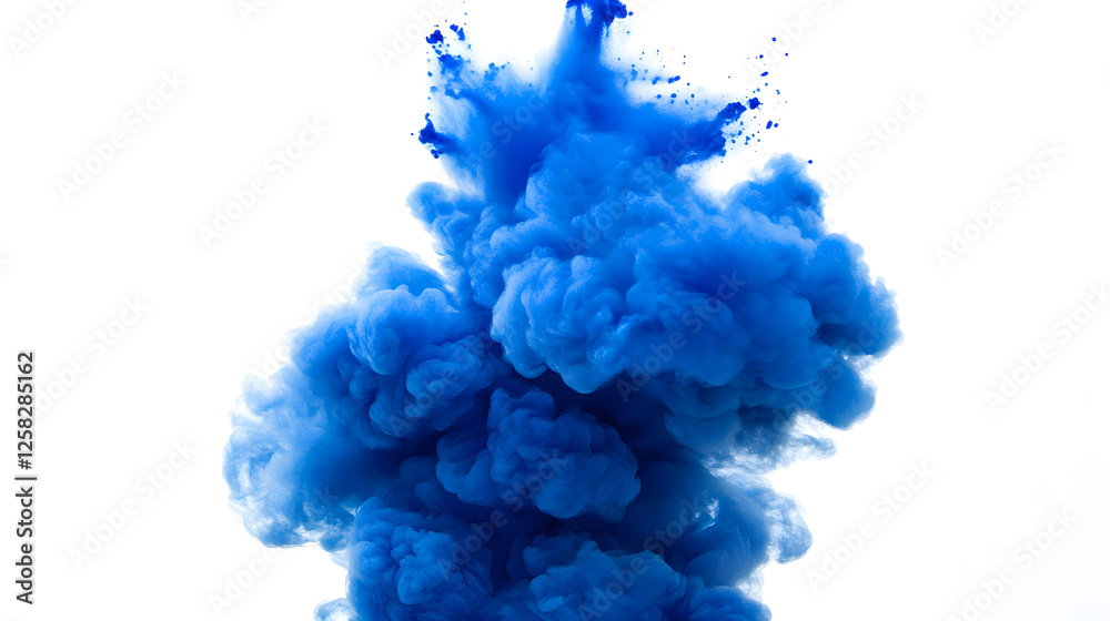 Obraz premium Abstract Blue Ink Cloud Explosion in Water Against White Background