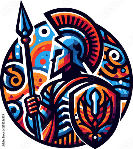 Spartan colorful logo splash style Olive Green black background warrior mask weapons spear art helmet Splash action Artwork vector editable Wall Sticker decore t-shirt mug poster design multipurpose