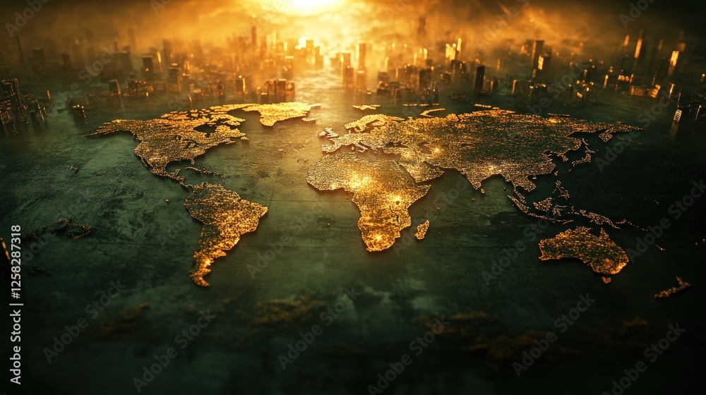 Fototapeta premium Global network sunrise city backdrop