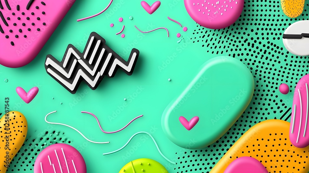 Colorful Abstract Shapes with Texture and Pattern on Turquoise Background Colorful Abstract Shapes with Texture and Pattern on Turquoise Background