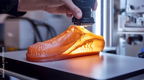 3D Printing Innovation: Close-up of a Shoe Prototype Being Created Using Additive Manufacturing Technology photo