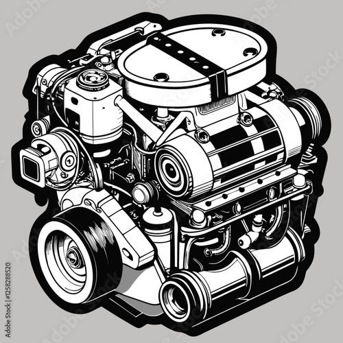 Detailed cutaway illustration of a modern car engine, showcasing all internal components, pistons, crankshaft, valves, and fuel injectors.