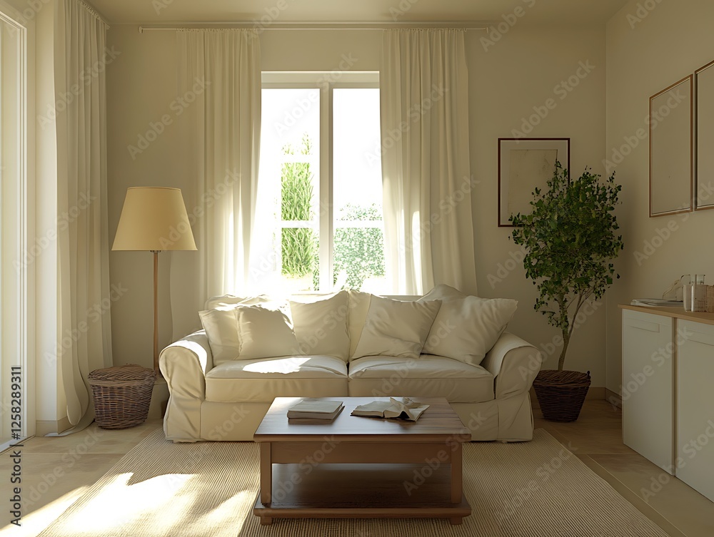 Fototapeta premium clean living room with simple couch and coffee table