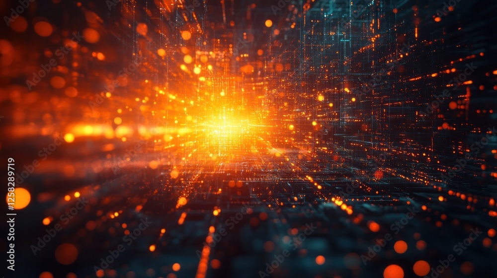 Obraz premium Futuristic digital data stream exploding, network background, tech concept