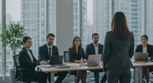 Colleagues high-fiving after successfully completing a project in a corporate office setting, featuring two or three colleagues, Professional attire, casual atmosphere, natural expressions, Office