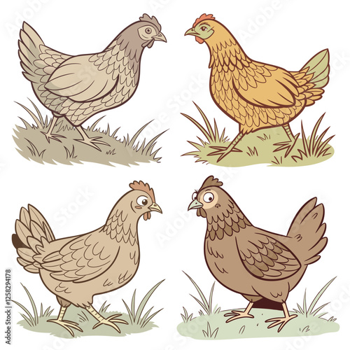 Set of chicken hen animal