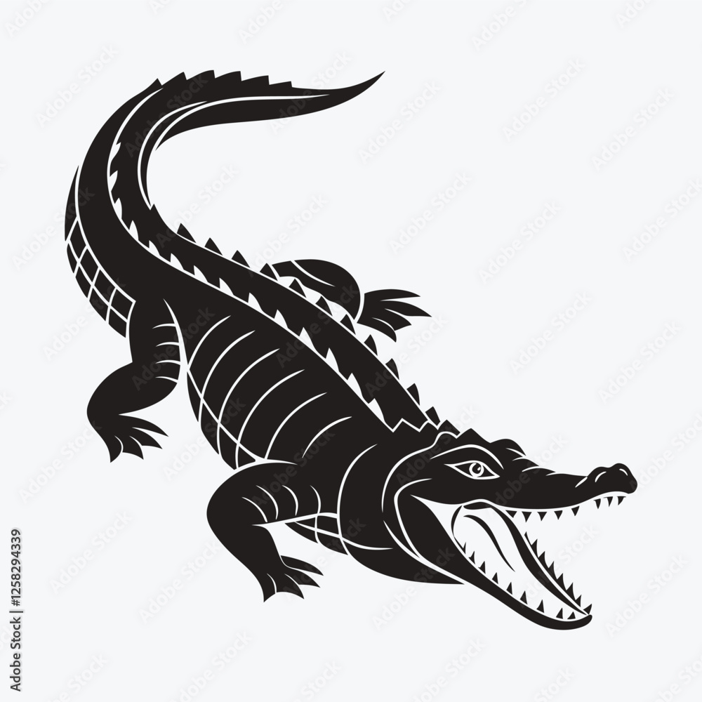 Fototapeta premium Crocodile black silhouette vector illustration