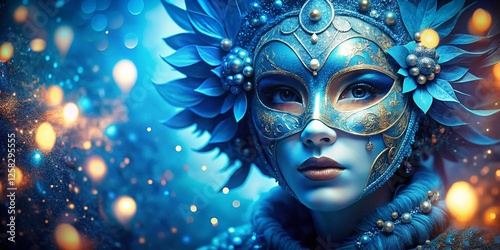 Wallpaper Mural Mystical Blue Face with Glittering Mask and Bokeh Lights - Fantasy Landscape Torontodigital.ca