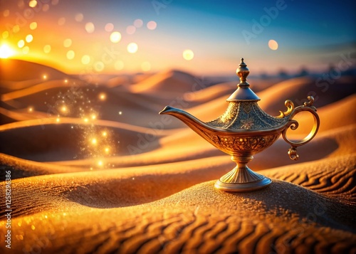 Mystical Genie Lamp Buried in Desert Sand - High Resolution Stock Photo