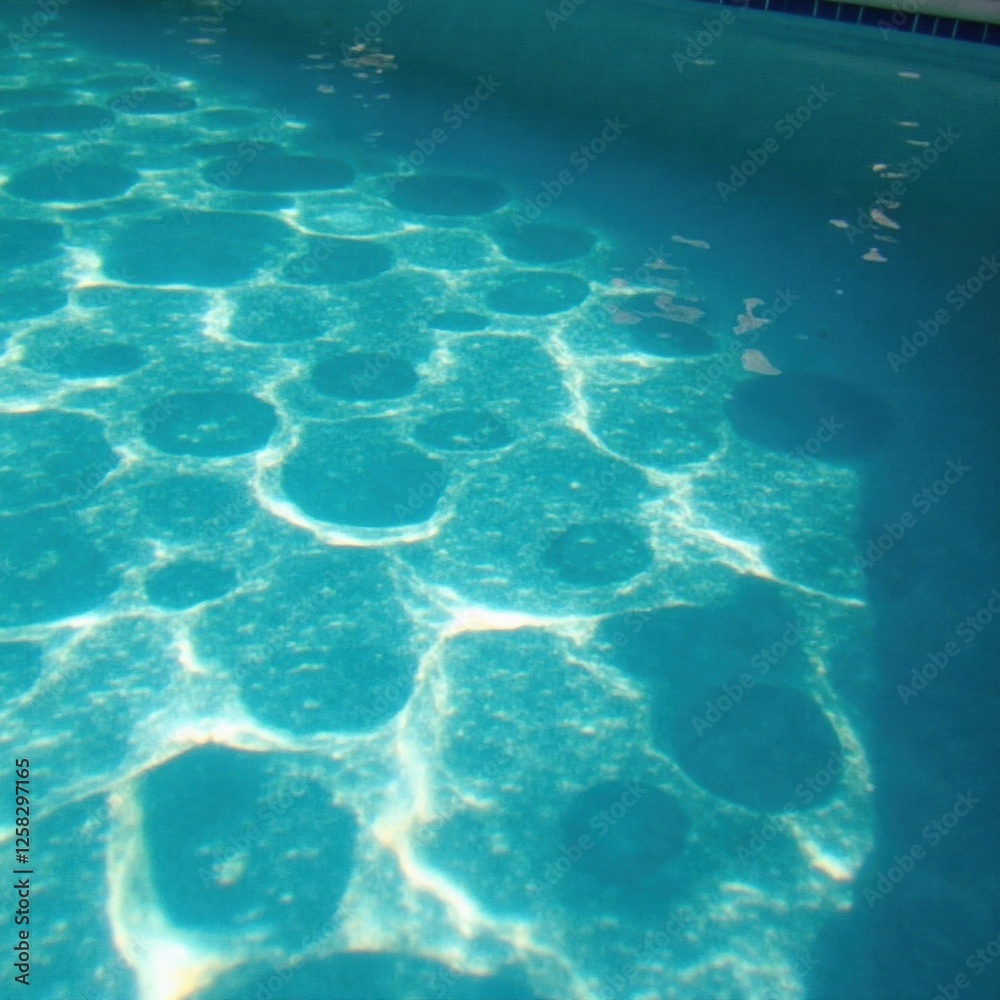 Fototapeta premium Footprints and plant life on the pool's surface create a unique visual contrast , footprints, landscape