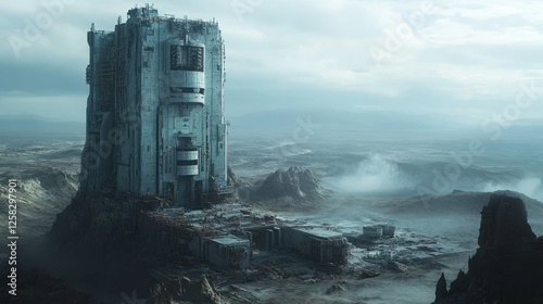 Desolate Martian outpost, abandoned facility, dusty landscape, science fiction setting, future film backdrop