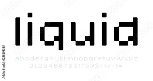 Modern liquid-inspired font design featuring smooth fluid-like letterforms. The typography blends pixel-like structure connected to each other. Design ideal for digital art, branding or typography