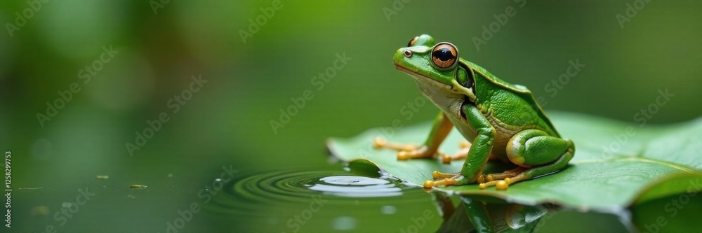 Frog jumping out of the water onto a leaf or branch , leaves, leap, outdoor Frog jumping out of the water onto a leaf or branch , leaves, leap, outdoor
