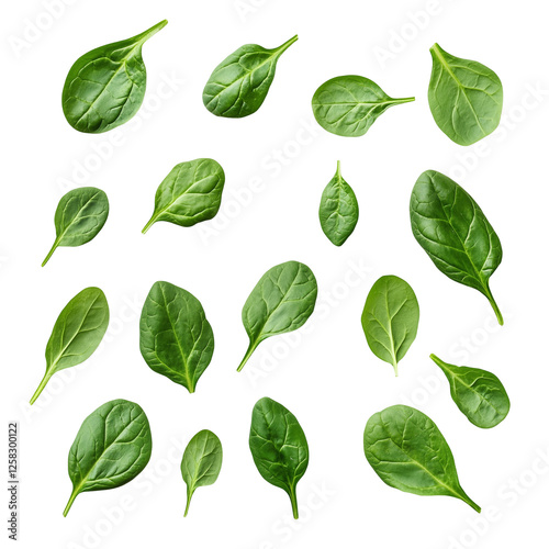 Spinach leaves isolated on transparent background, fresh green organic vegetable.