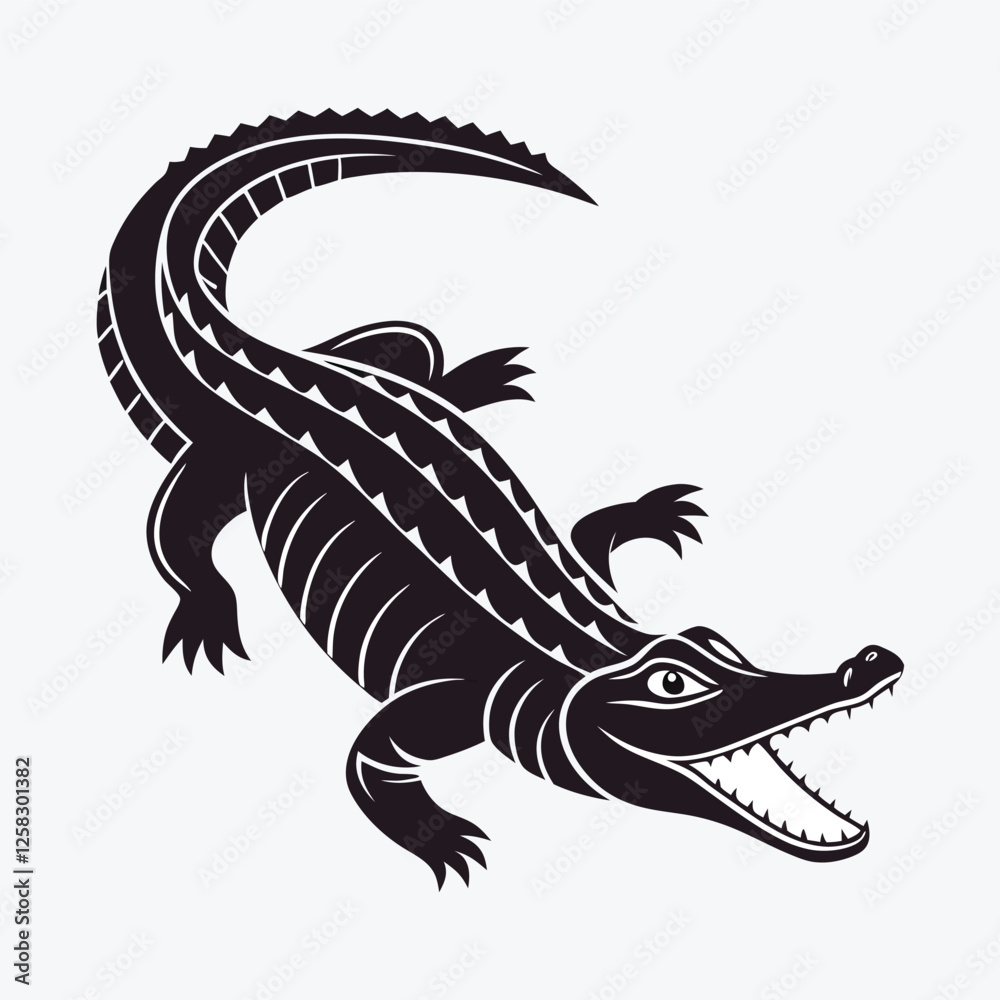 Naklejka premium Crocodile black silhouette vector illustration