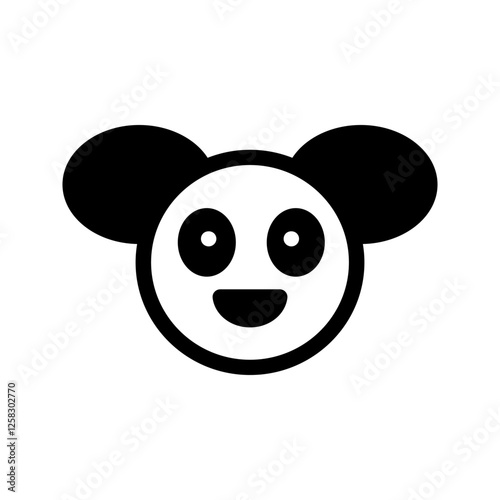 Smiling panda plush toy icon with a sitting posture, symbolizing comfort, joy, and innocence.