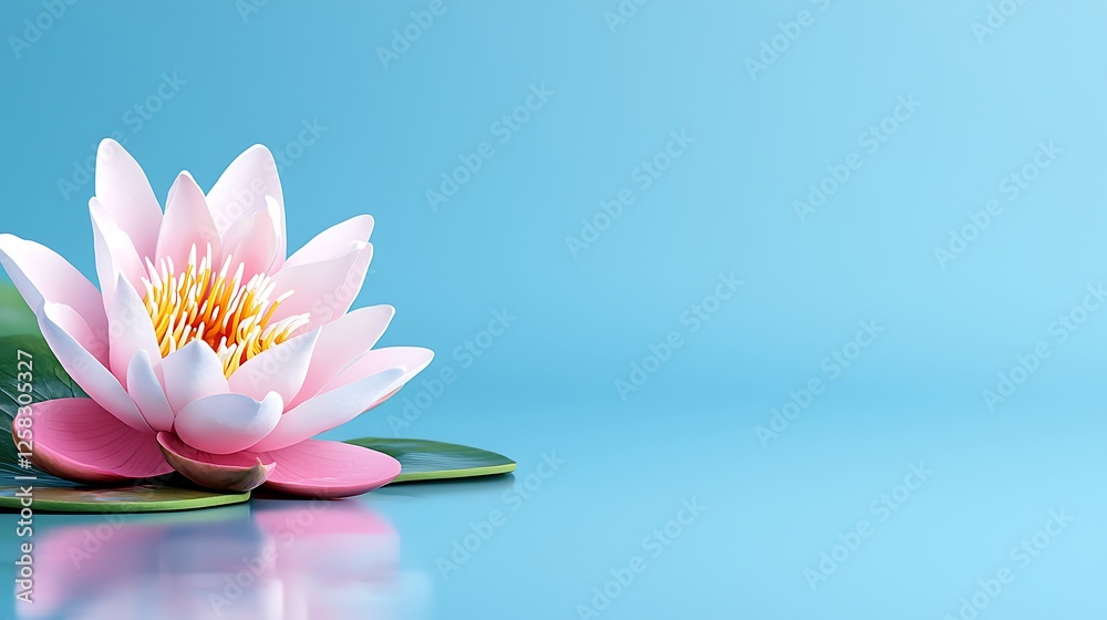 Pink Lotus Flower On Light Blue Background Pink Lotus Flower On Light Blue Background