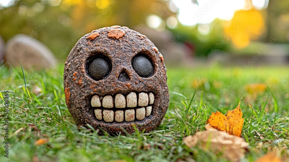 Smiling stone skull autumn garden decor Smiling stone skull autumn garden decor