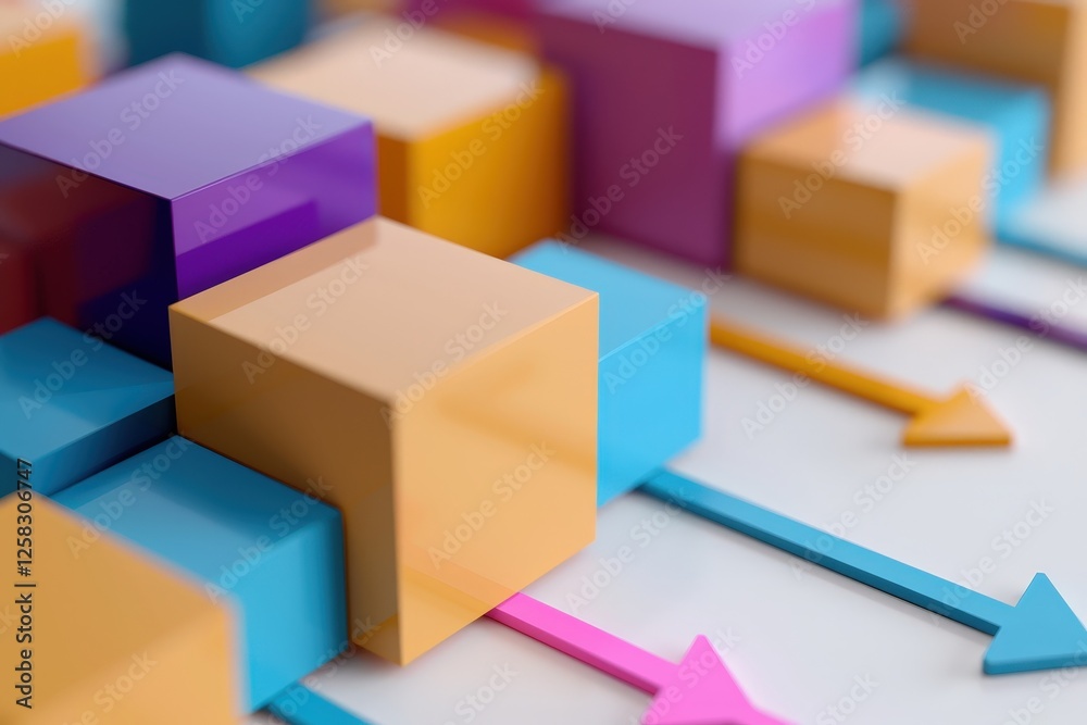 Fototapeta premium Colorful Geometric Shapes with Arrows Indicating Direction and Movement in a Modern Abstract Design Concept