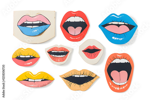 Wallpaper Mural Bundle of vintage magazine women's mouths stickers, Design from vintage 90's magazine, isolated on white background Torontodigital.ca