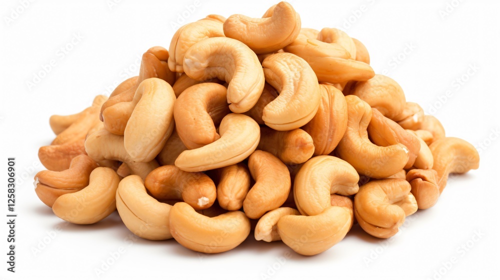 Roasted Cashew Nuts on White Background Roasted Cashew Nuts on White Background