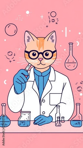 A Smart Cat Scientist in a Lab Coat Performing Experiments