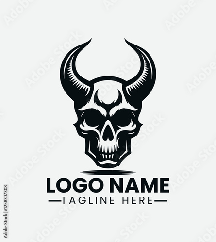 Devil Skull Logo Design, Demon Skull Logo, Evil Skull Logo,  Horror Skull Logo,  Heavy Metal Skull Logo