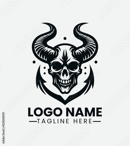 Devil Skull Logo Design, Demon Skull Logo, Evil Skull Logo,  Horror Skull Logo,  Heavy Metal Skull Logo