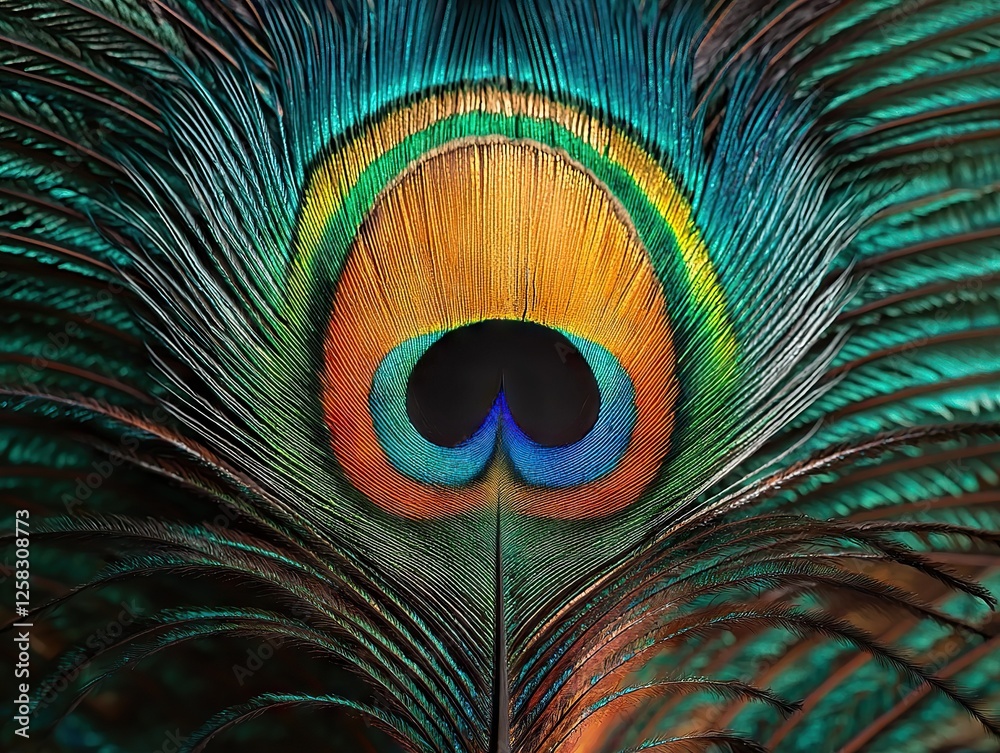 Obraz premium Vibrant peacock feather display nature macro photography close-up colorful patterns wildlife beauty