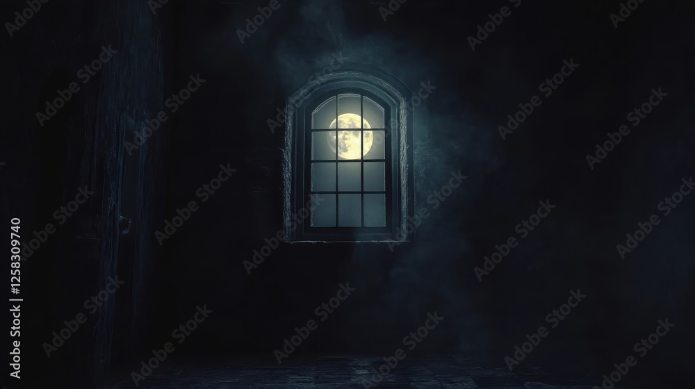Fototapeta premium Dark Room Moonlit Window Night Scene