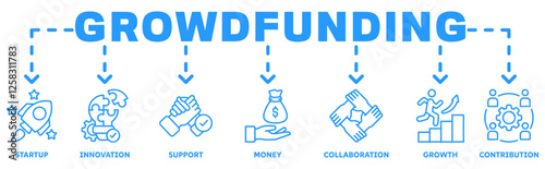 Crowdfunding banner web icon vector illustration concept with icon of startup, innovation, support, money, collaboration, growth, contribution 