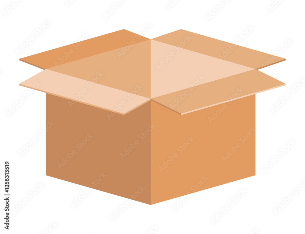 postal parcel open box, carton shipping box, brown corrugated box, cardboard postage box for transportation