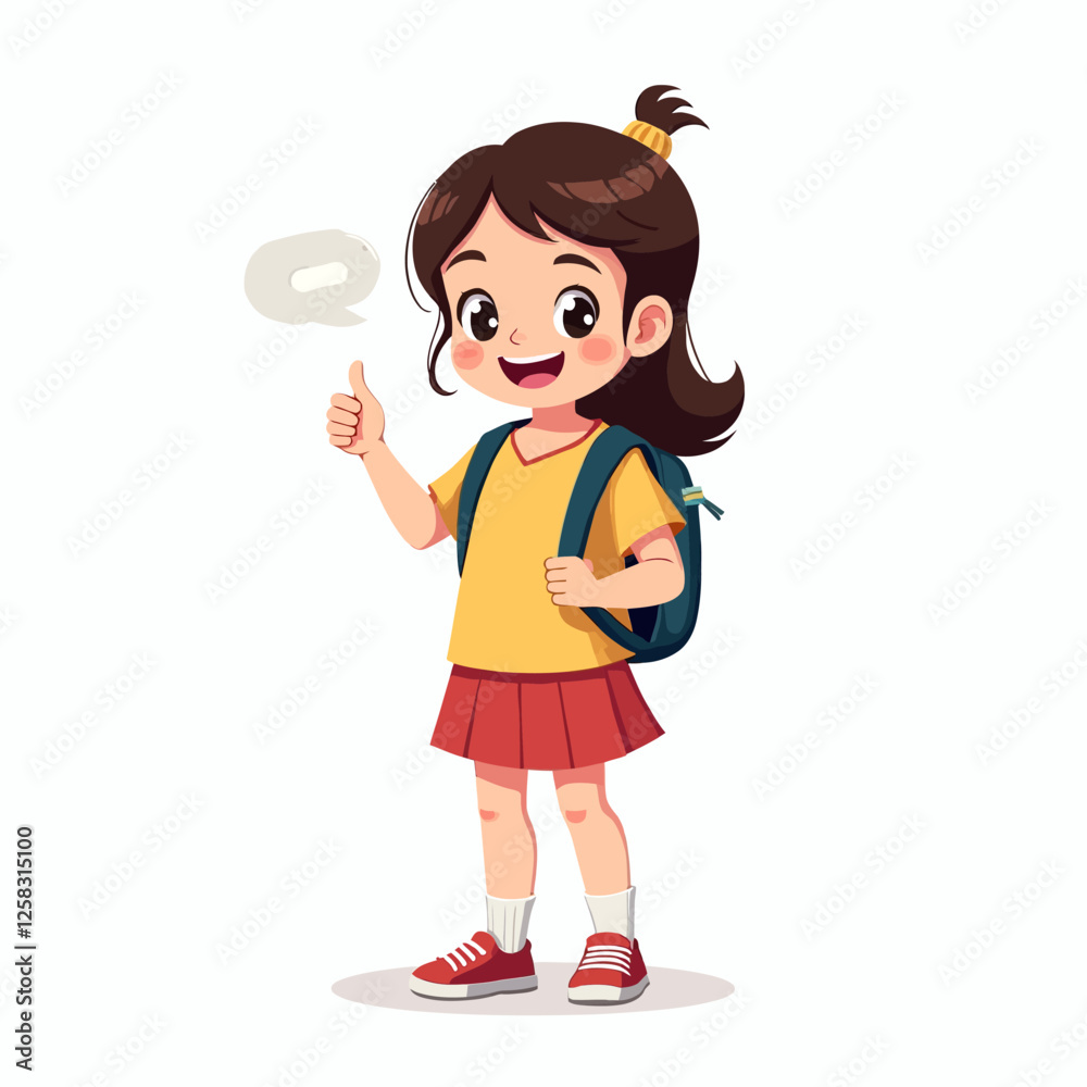 A vector illustration symbolizing education, childhood and new level. A young happy smiling schoolgirl takes another step in the learning process. A vector illustration symbolizing education, childhood and new level. A young happy smiling schoolgirl takes another step in the learning process.
