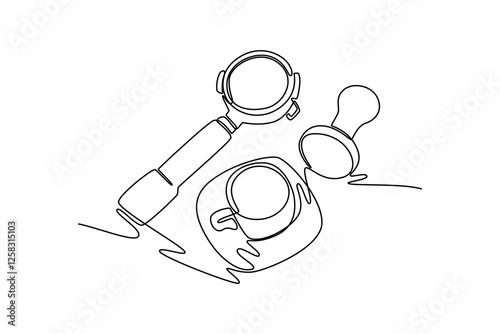 Coffee tools concept. Single line draw design vector graphic illustration.	