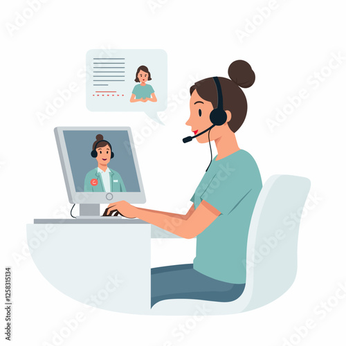 Vector illustration of customer service and call center environment, employees providing fast and effective solutions to customer requests. Call center operators provide customer service via phones.