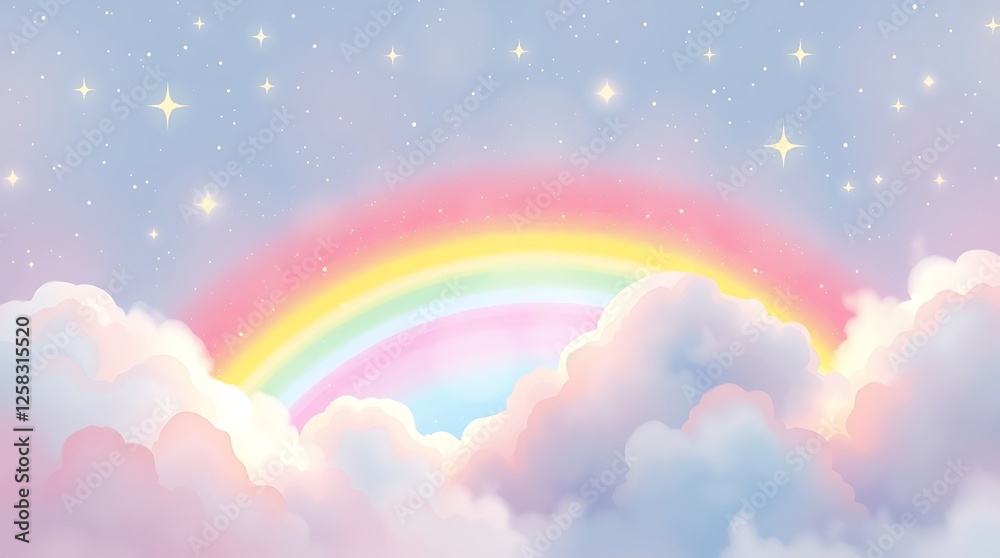Enchanting Holographic Background with Rainbow Clouds and Stars Enchanting Holographic Background with Rainbow Clouds and Stars