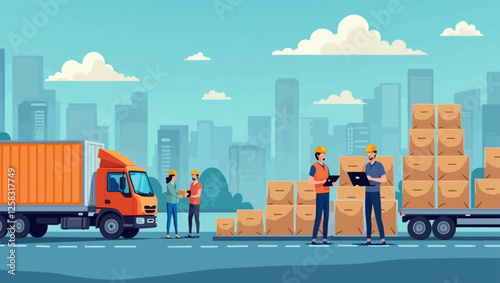 Logistics technologies abstract concept vector illustration. Design symbolizing logistics management, transportation, distribution and material management processes with digital and technological tool