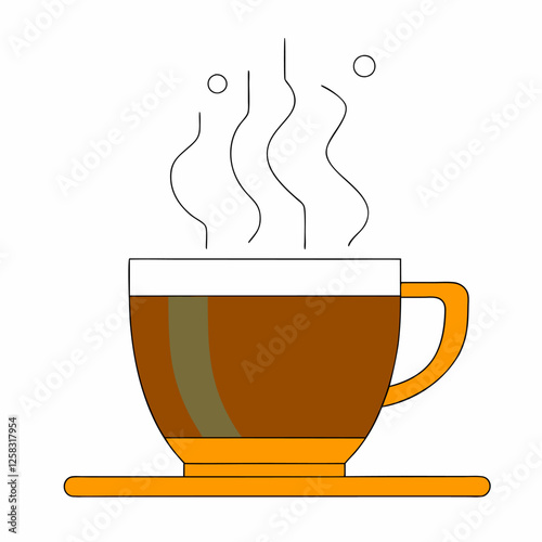 Hot Coffee Cup Illustration - Minimalist Brown Orange Design.