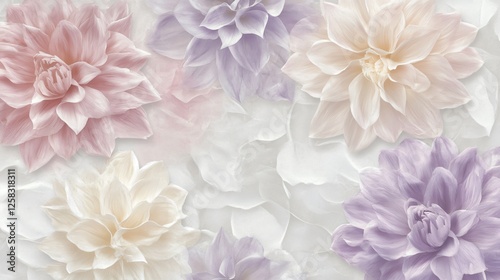 Dreamy Pastel Dahlia Flowers Against a Gentle Blurred Bokeh Backdrop