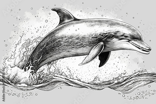 Background with dolphin. Fish illustration. Sea animal.