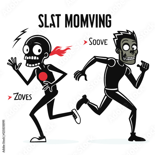 Illustrate a comparative scene slow, shambling zombies versus swiftly sprinting zombies; highlight contrasting movement styles and physical attributes.