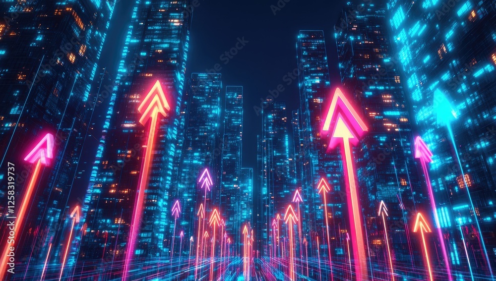 Obraz premium A background of glowing arrows pointing upwards, symbolizing growth and progress in the digital landscape.