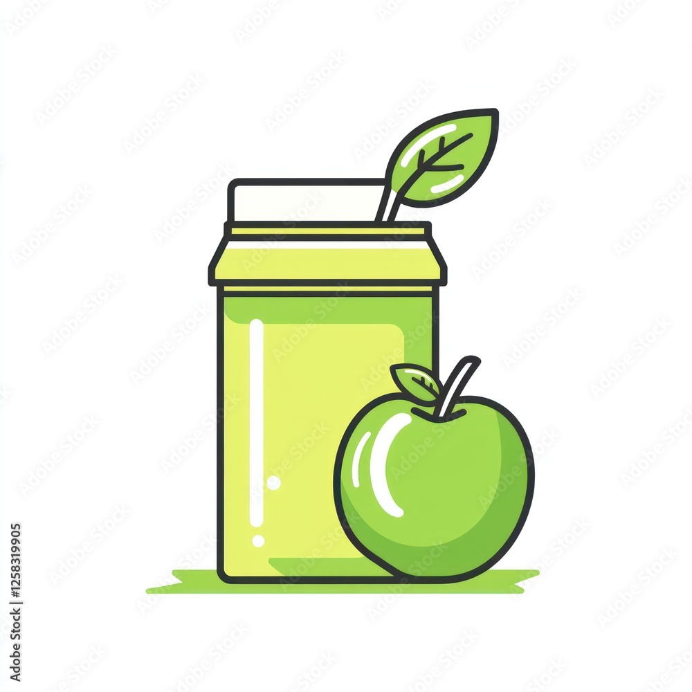 Cartoon apple juice carton, healthy drink, simple design Cartoon apple juice carton, healthy drink, simple design