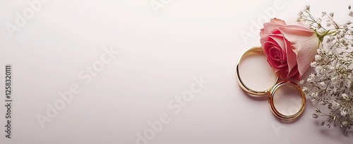Gold Wedding Bands & Pink Rose Invitation Card Design